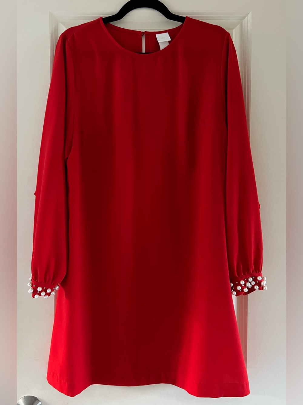 Red Long Sleeve mini Dress with Pearl Cuffs